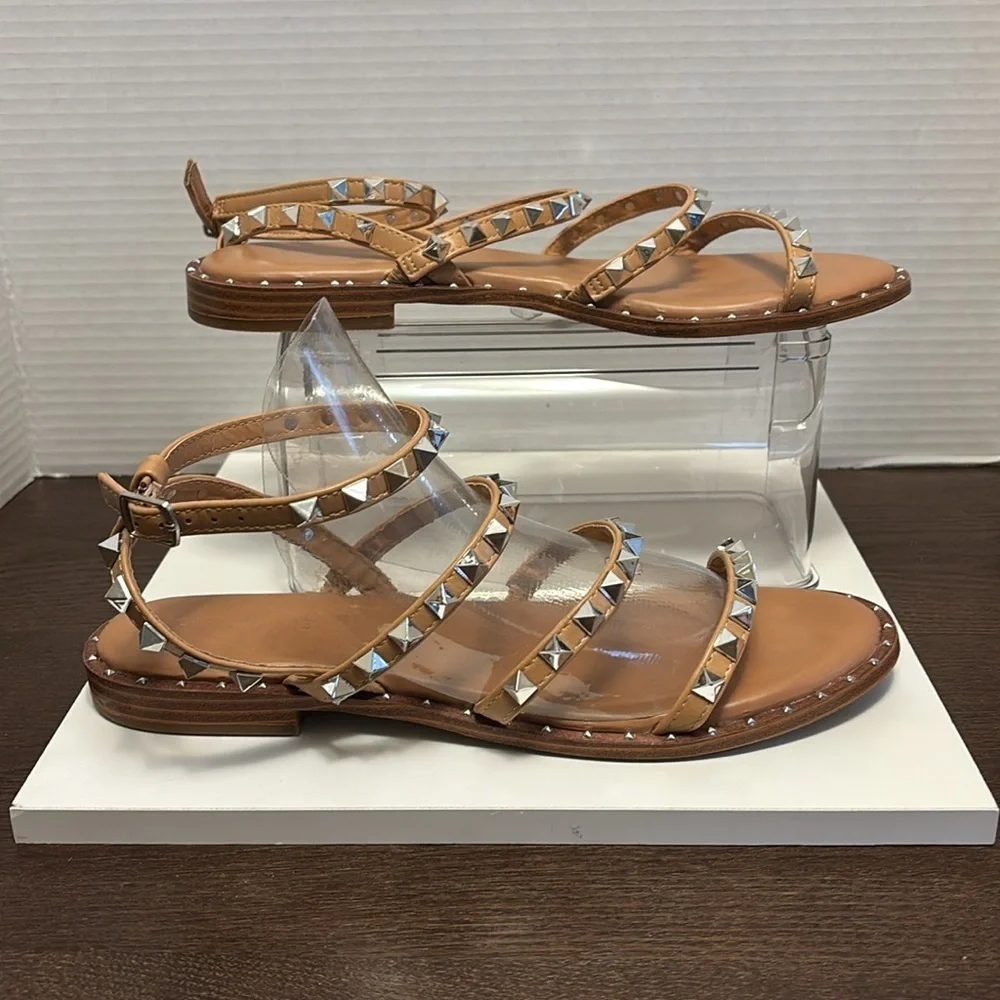 CushionaireTan Gladiator Sandals with Silver Studs